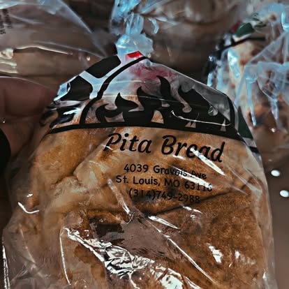 Bag of fresh pita bread labeled USA Halal Meat Inc., St. Louis