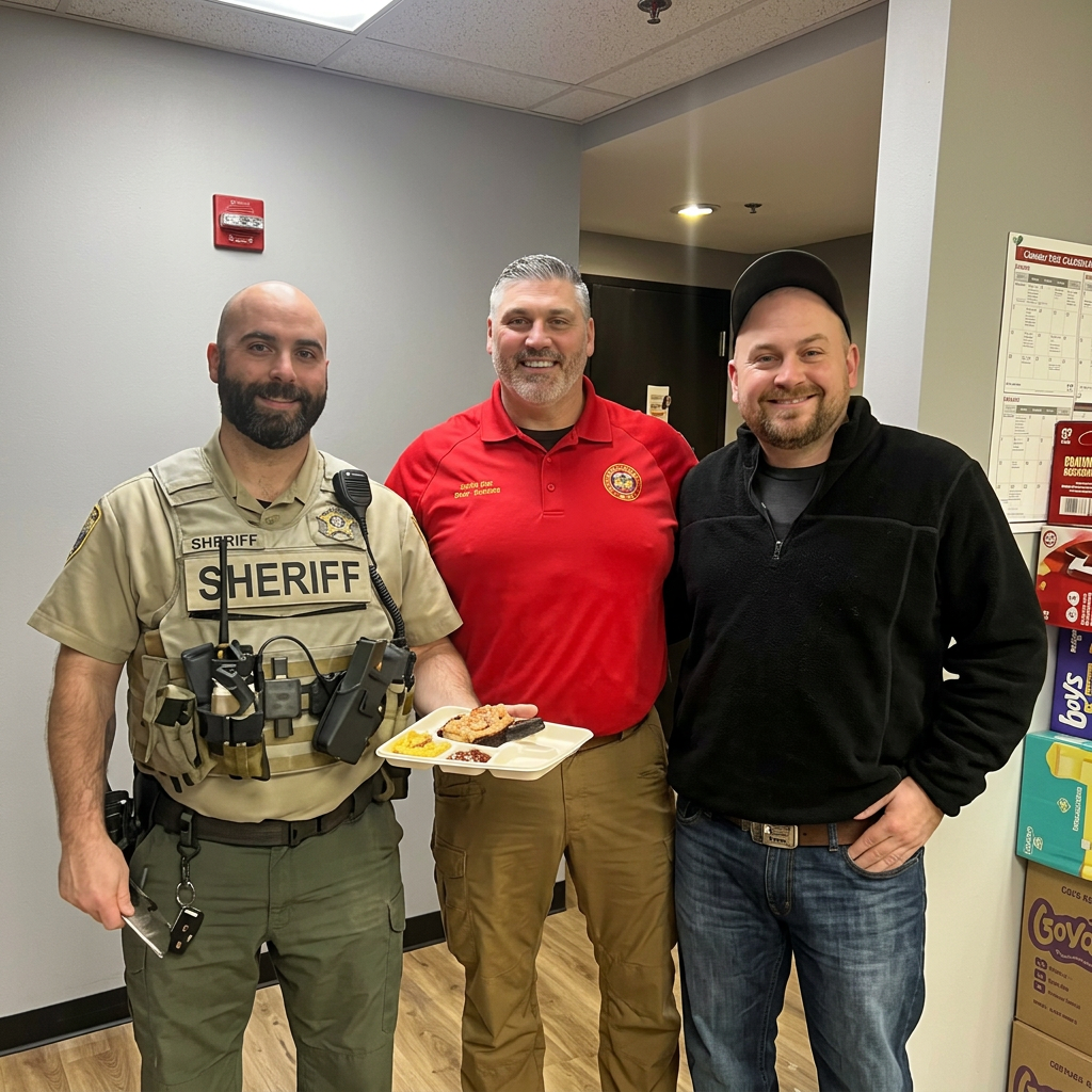Community members visiting the shop with sheriff
