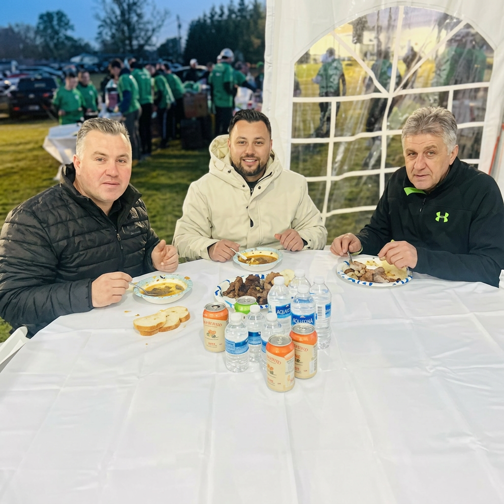 Friends enjoying a meal together outdoors
